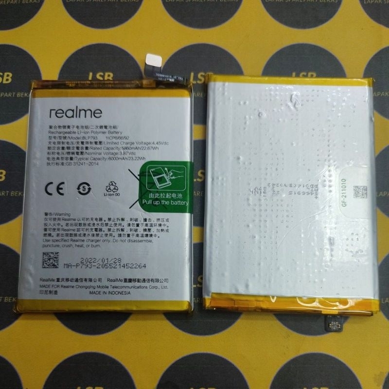 battery batre baterai realme c12/c11/c15/c25/c25s/narzo 50a/narzo 30a blp793 original bekas