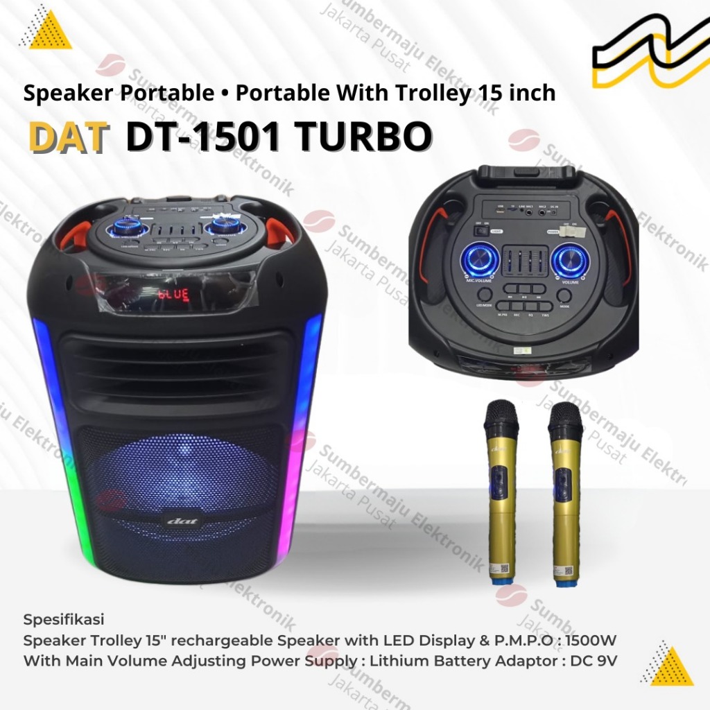 Speaker Portable Wireless Dat DT 1501 DT1501 Turbo Original 15 inch