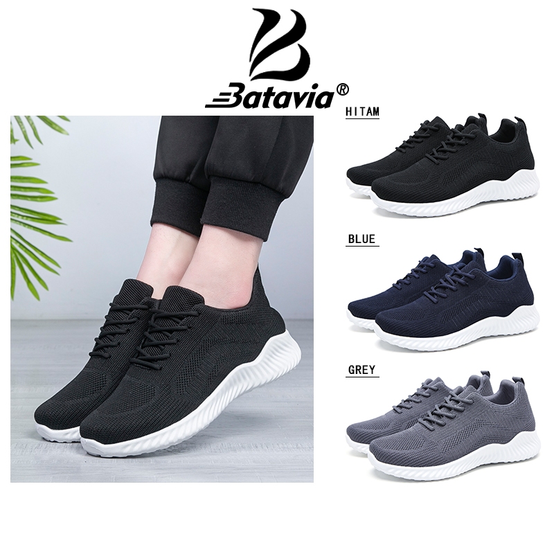 Batavia Sepatu Pria Rajut Sport Shoes Casual Fashion Motif Hitam Pakai Tali size  40--44 YB53