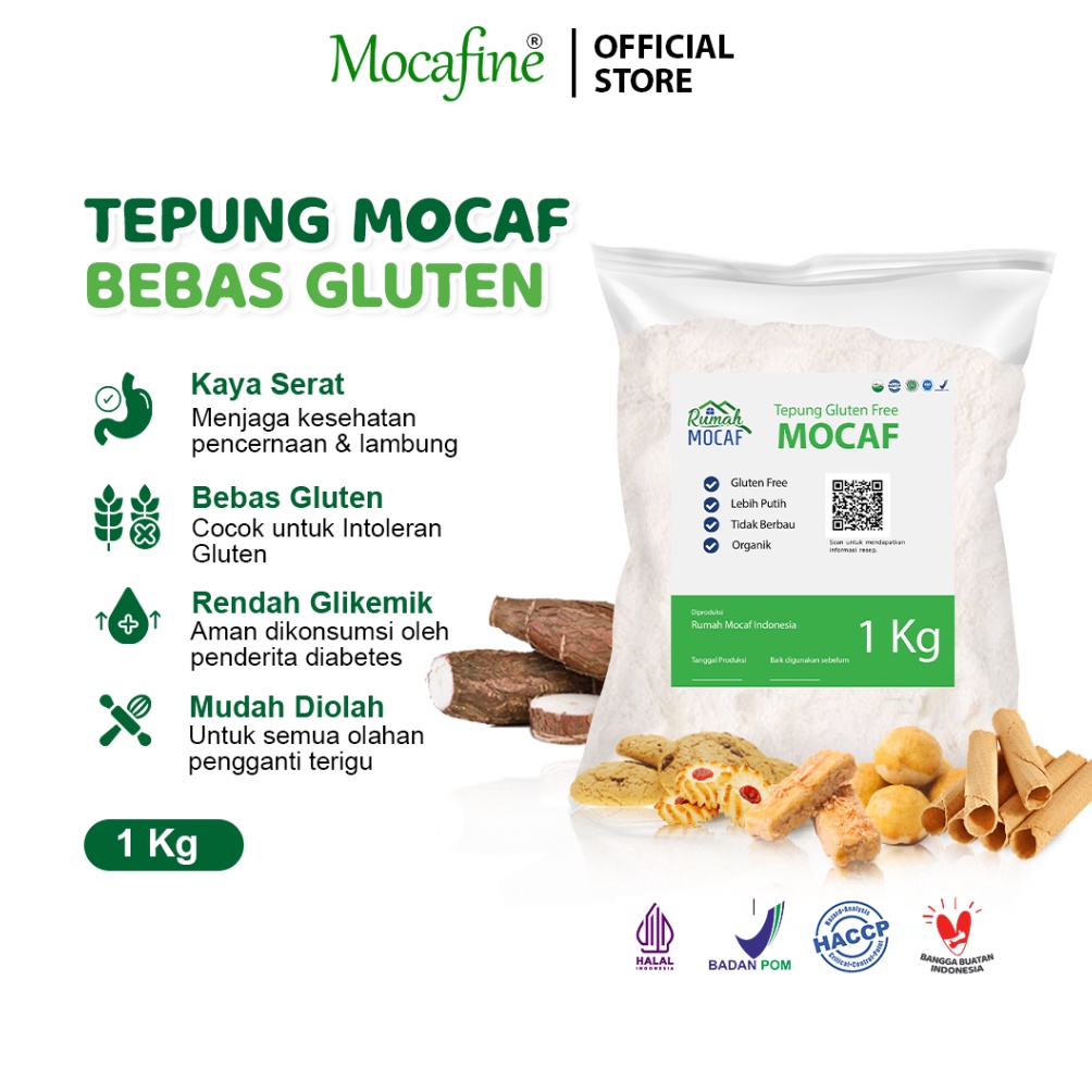 

Tepung Mocaf Sudah BPOM HALAL HACCP ISO 91 Gluten Free 1 sd 25 KG Curah BULK Ekonomis Rumah Mocaf