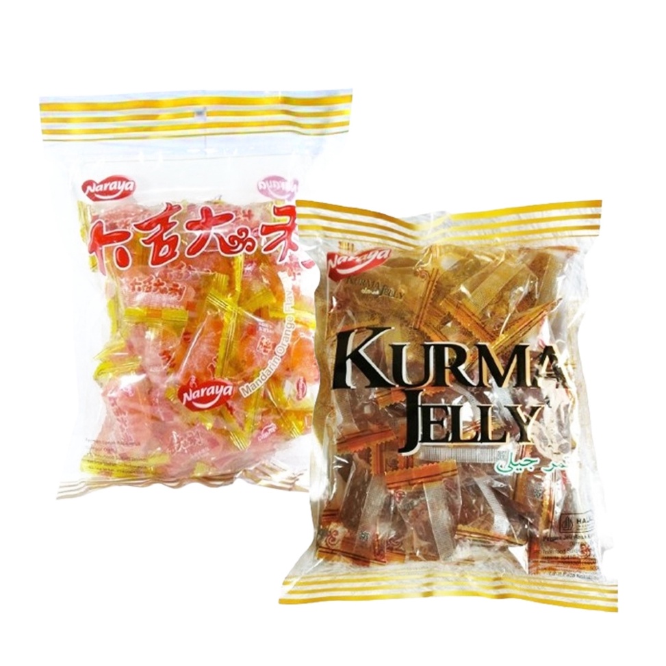 

PAKET COMBO HEMAT Naraya Kurma Jelly 5 Gram dan Jely Jeruk 5 Gram Halal BPOM Permen Jeli Rasa Korma dan Rasa Jeruk Mandarin