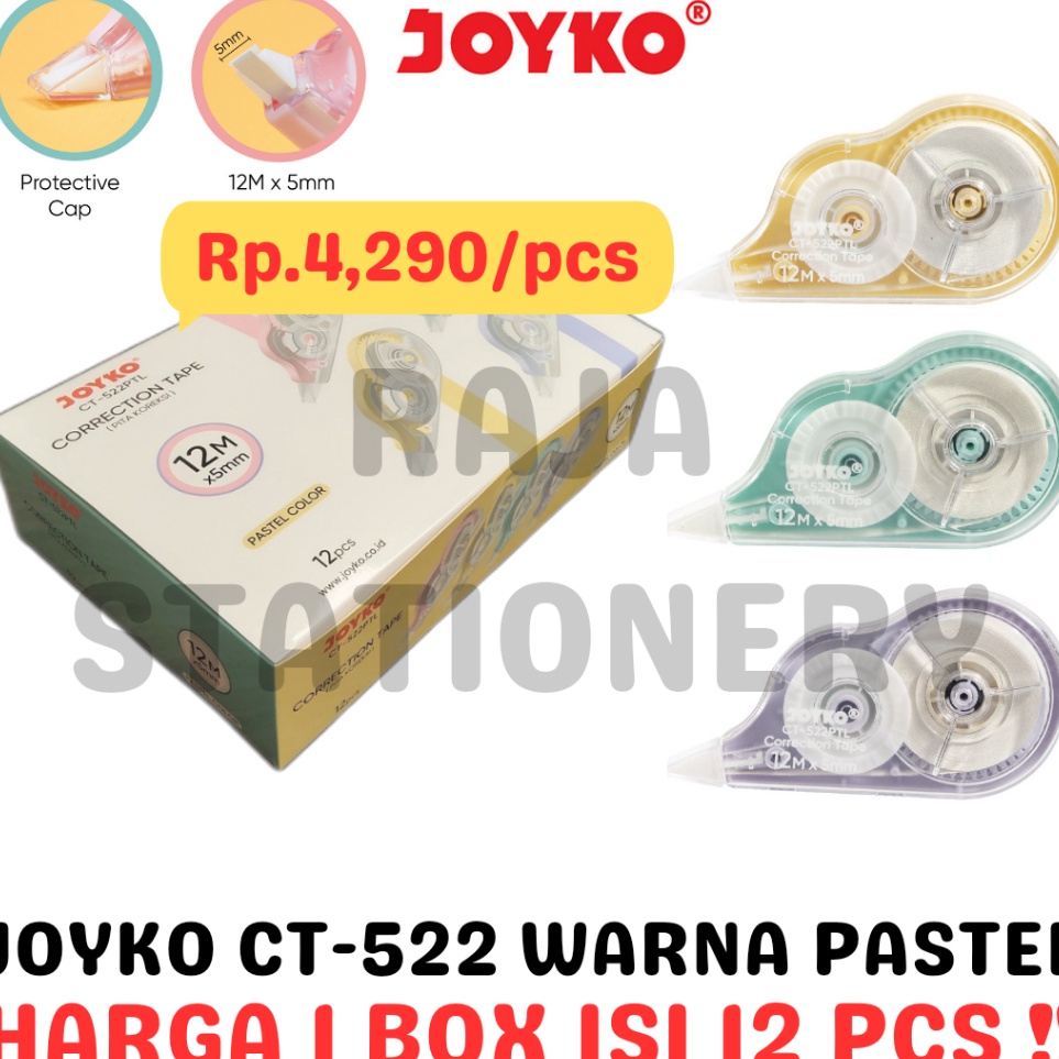 

KODE S9O9 JOYKO CORRECTION TAPE 12m TIPEX KERTAS JOYKO CT522 PASTEL 1 BOX LUSIN CT522PTL 12PCS