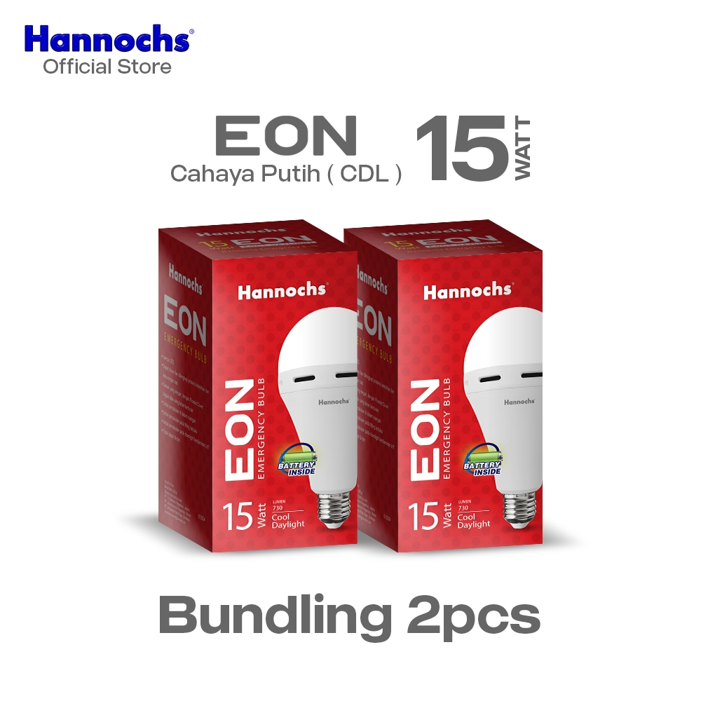 Hannochs Lampu Emergency Bohlam LED EON 15W Cahaya Putih isi 2pcs