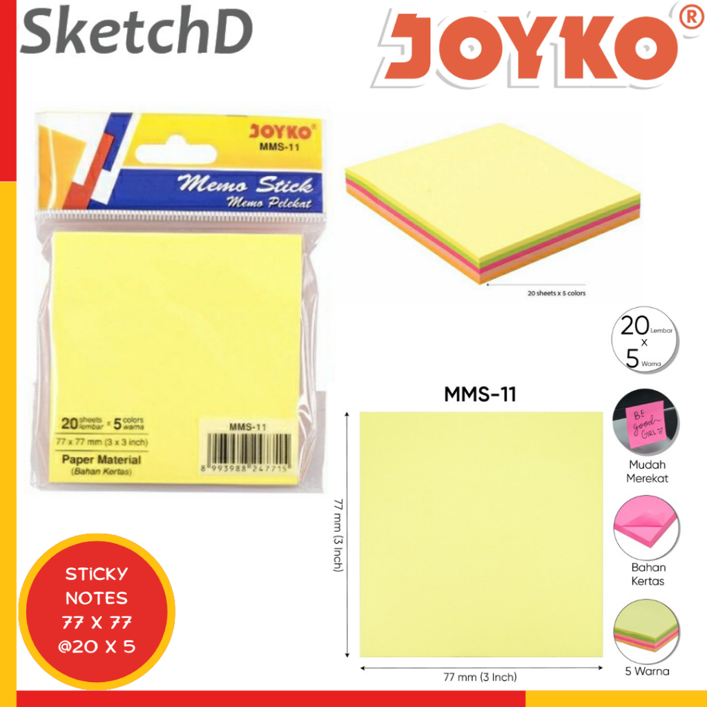 

Memo Kertas Tempel Joyko MMS-11 Sticky Notes 5 warna lbr