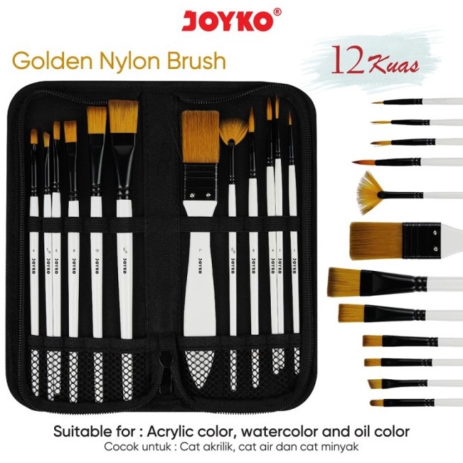 

KODE X7V6 Joyko Kuas Lukis Set 12 Ukuran BRS18 Kuas Cat Air Akrilik