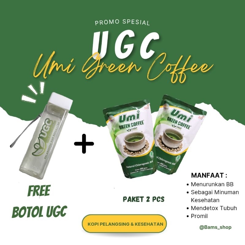 

[PAKET 2 PCS GRATIS BOTOL] Umi Green Coffee Pelangsing ORIGINAL, Kemasan Terbaru, UGC Kopi Penurun Berat Badan