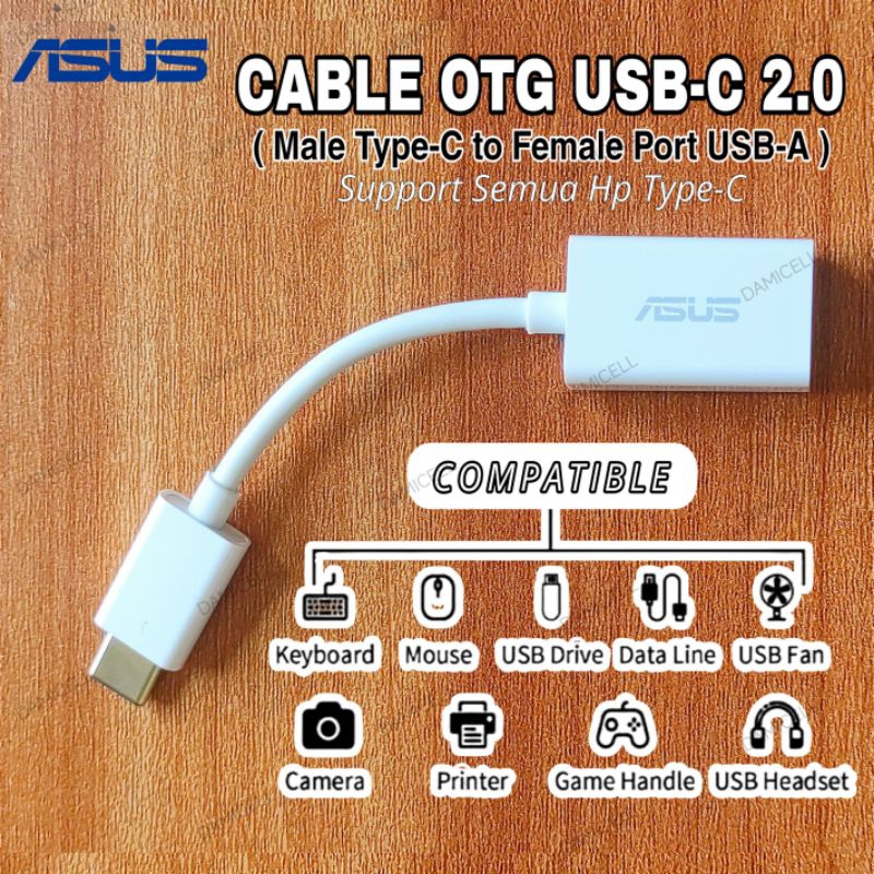 Kabel OTG Type C Original ASUS Cable OTG Android Tepsi Adapter USB 2.0 to Tipe C Multifungsi