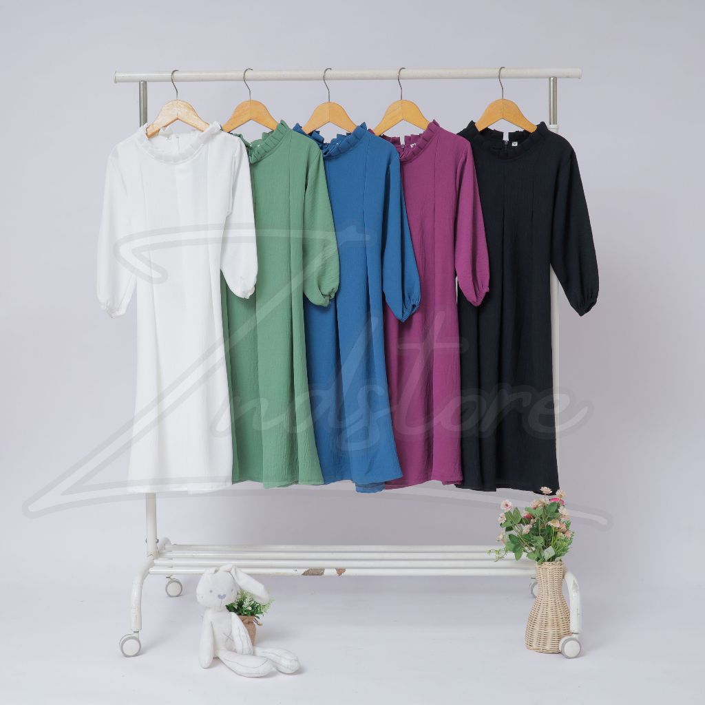 Noera Dress Crinkle Airflow Gamis Anak Perempuan Tangan Balon 4 - 12 Tahun 001