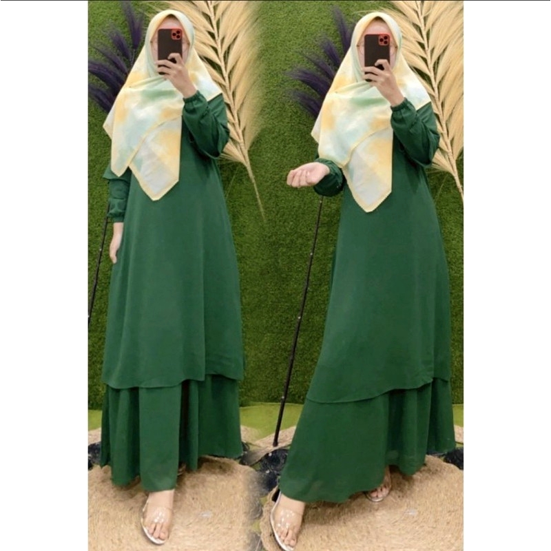Gamis Harian / Emak / Ibu Simpel Warna Hijau Botol Jotol Ukuran Jumbo XL XXL XXXL 2XL 3XL 2024