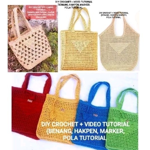 DIY CROCHET KIT TAS rajut branded looks like with video tutorial PAKET MERAJUT RAJUTAN KERAJINAN TAN