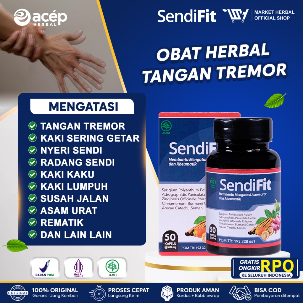 

SENDIFIT - OBAT HERBAL KHUSUS TANGAN TREMOR TANGAN/KAKI SERING GEMETAR KESEMUTAN KAKU PERSENDIAN ATASI NYERI SENDI RADANG SENDI BPOM RI & HALAL MUI