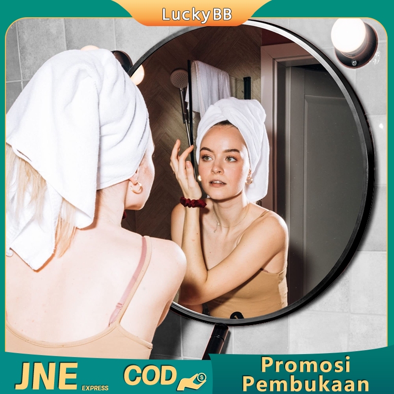 【Paket kemasan kayu】 Cermin Kamar 50cm Mandi Cermin Bulat dengan Rak Bulat Rak Handuk Kamar Mandi Ce