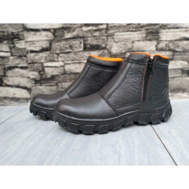 sepatu safety kulit asli ujung besi resleting