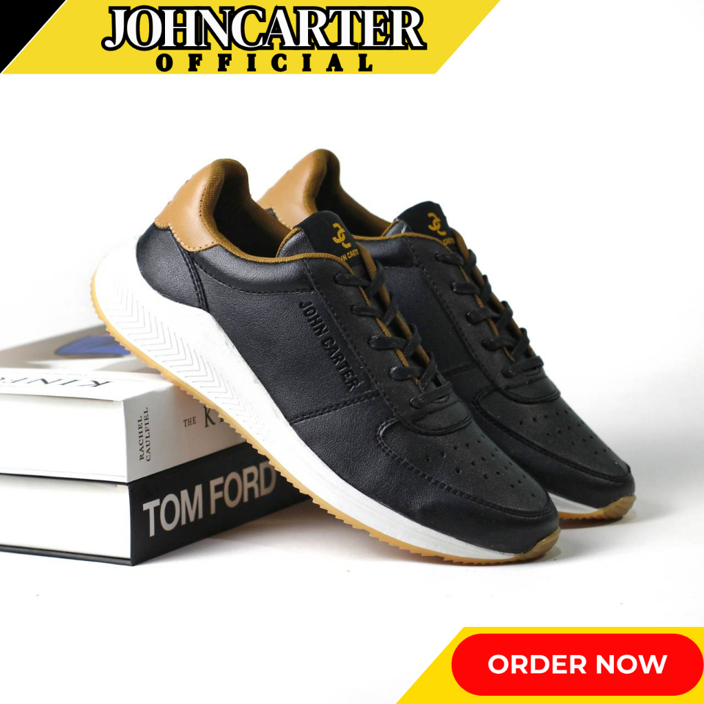 JOHNCARTER ATHENS - Sepatu Sneakers Kulit Casual Pria Hitam Putih
