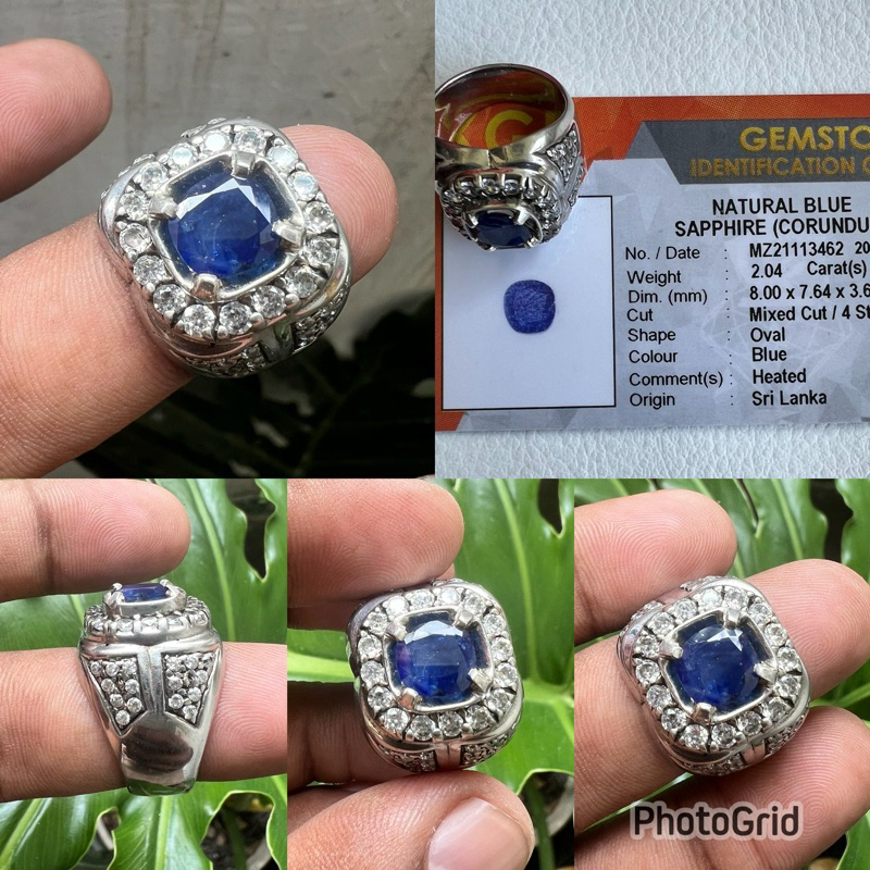 cincin batu Natural Blue Sapphire Ceylon srilanka Batu Blue safir selon srilangka Ring Perak ct 2