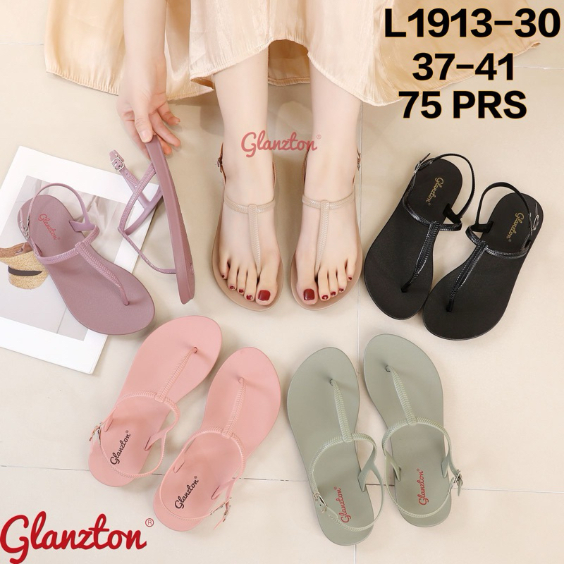 L1913-30 Sandal Glanzton Jepit Tali Belakang Karet Jelly Wanita Import Slingback Glanston L1913 Glas