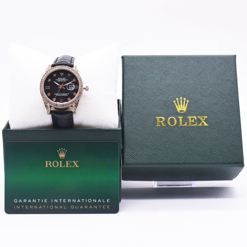 ( HIGH QUALITY ) JAM TANGAN KULIT WANITA ROLEX DATEJUST FREE BOX ORI TANGAL AKTIF