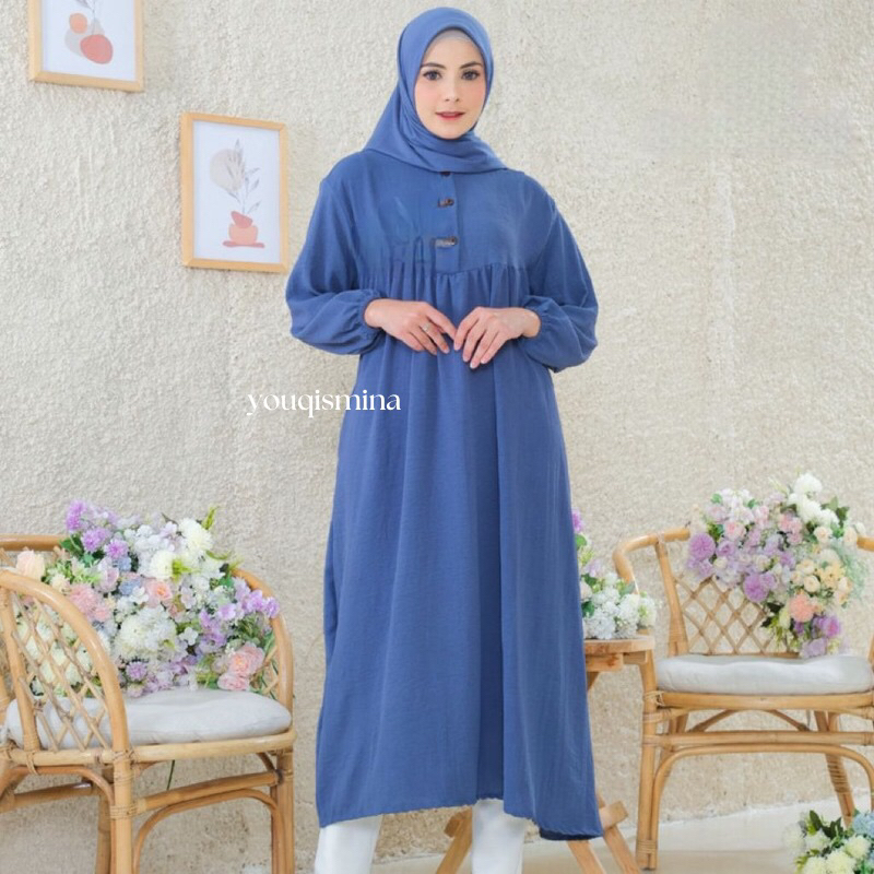 Gamis Midi Dress Sara Kondangan Busui Friendly Kancing Depan