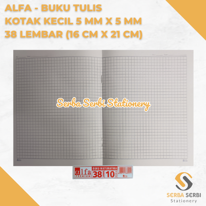 

(1 PAK ISI 10 BIJI) ALFA - BUKU TULIS KOTAK KECIL / STRIMIN / MATEMATIKA 5 MM X 5 MM ISI 38 LEMBAR (16 CM X 21 CM)