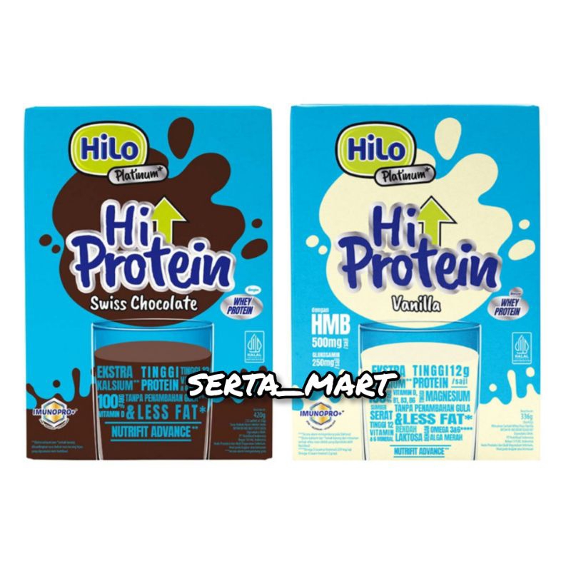 

Hilo Platinum Vanilla 336gr - HiLo Hi Protein Choco 420gr - Susu Bubuk Swiss Chocolate 420gr