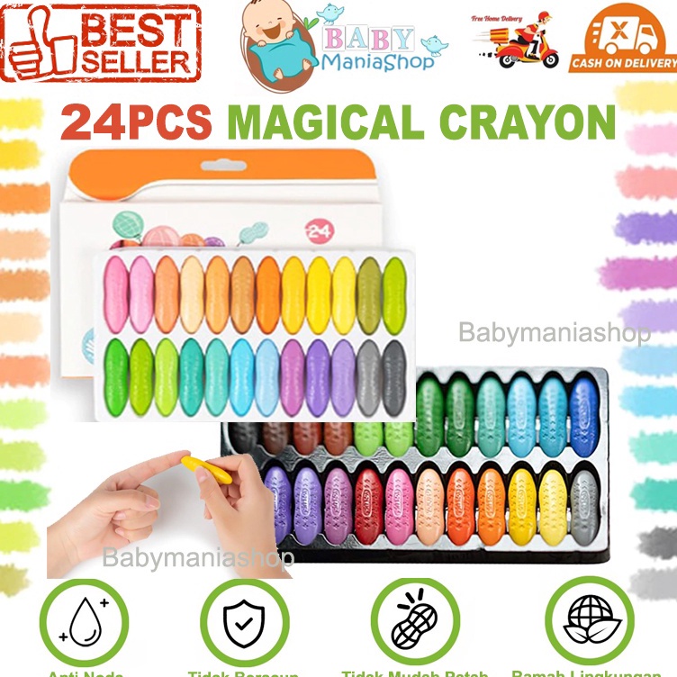 

Kualitas Terbaik Magical Crayon 12 pcs 24 pcs Crayons Bayi Anak Peanut Yplus UK Mudah Dihapus Tidak Mengotori Tangan