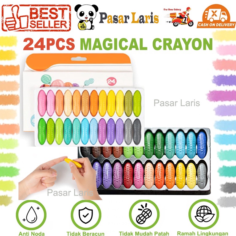 

KODE L5I3 Magical Crayon 12 pcs 24 pcs Crayons Set Bayi Anak Peanut Yplus UK Mudah Dihapus Tidak Kotor Tangan