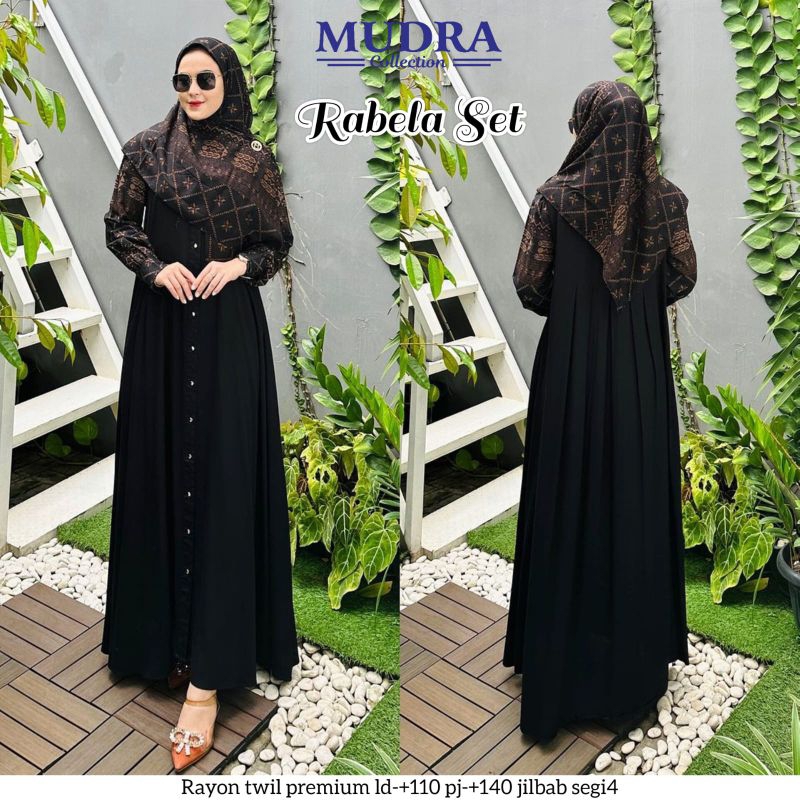 Rabela set jilbab segiempat by mudra / setelan gamis set hijab / gamis motif set jilbab