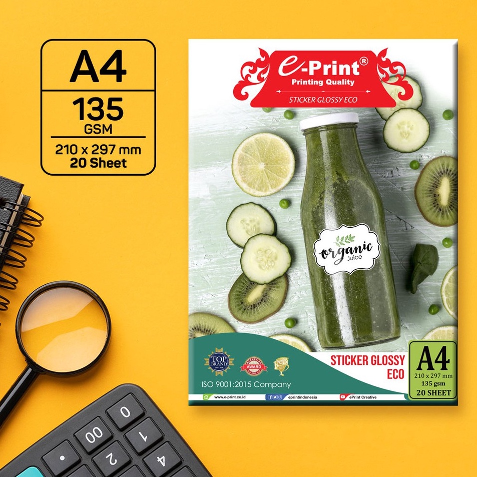 

Penjualan Khusus Kertas Stiker Glossy ECO Sticker Glossy 135gsm ukuran A4 isi 2Lbr Anti Air