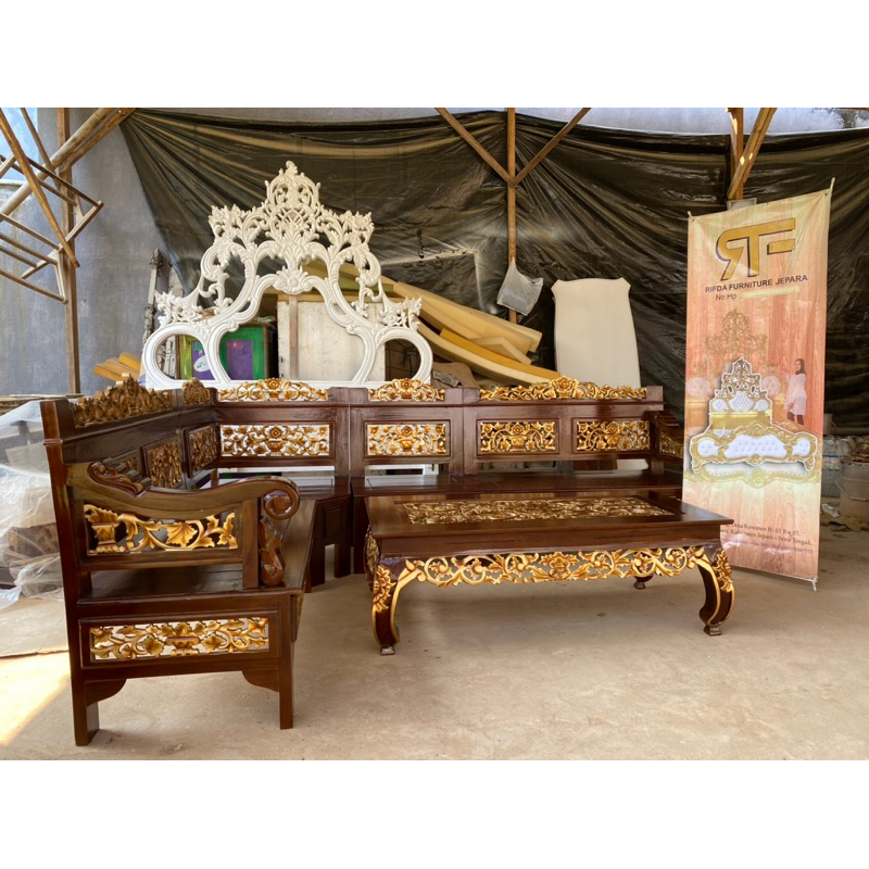 REAL PICT  Kursi Tamu Sudut Jati Ukir Bagong ( Kursi Tamu Sudut, Kursi Tamu Ukir, Meja Tamu Ukir Jat