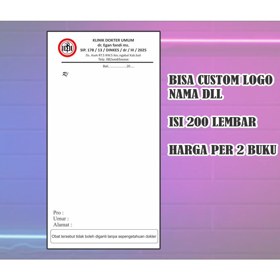 

KODE R92P BLANGKO NOTA RESEP ISI 2 LEMBAR 2 BUKU