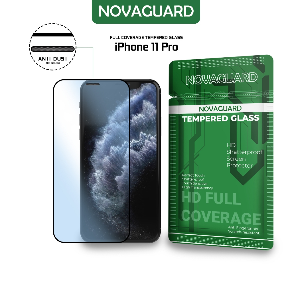 NovaGuard Anti Dust Anti Gores Tempered Glass Full Screen Premium for iPhone 11 Pro Anti Gores Scree