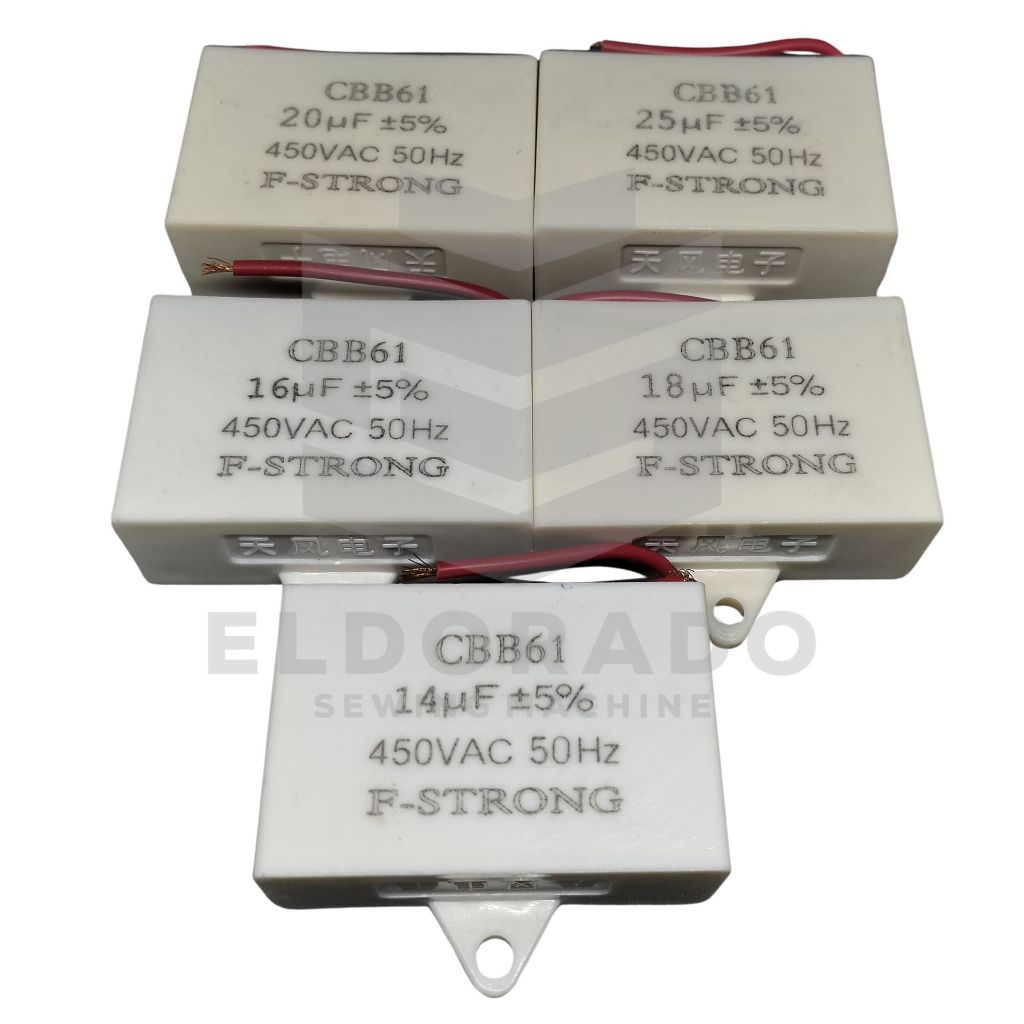KAPASITOR DINAMO MESIN JAHIT INDUSTRI F-STRONG CBB61 12 14 16 18 20 25 UF MICRO F FSTRONG MIKRO
