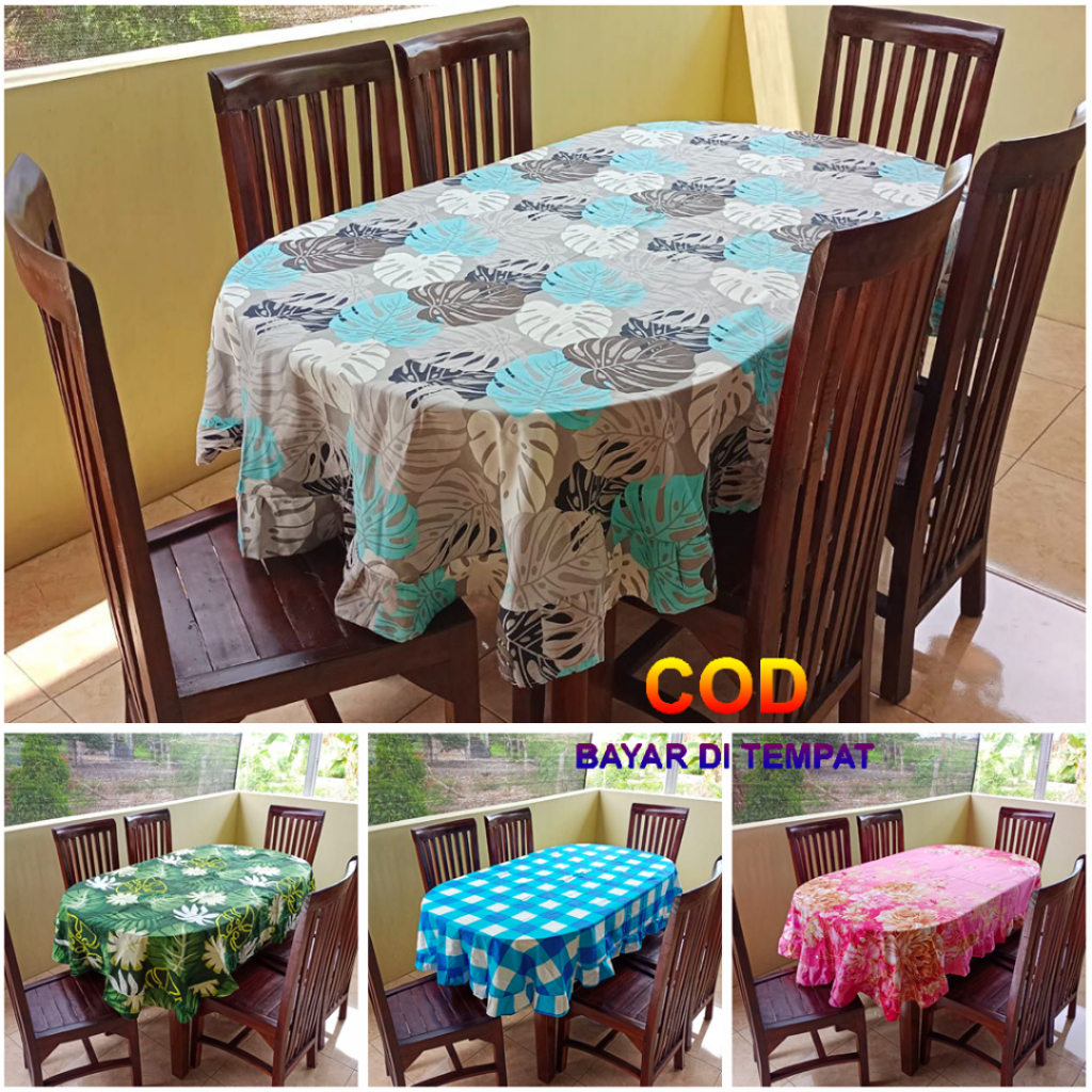 Tahan Lama Cod Taplak Meja Makan Kain Oval 4 Dan 6 Kursi Model Rumbai Aneka Motif Dekorasi
