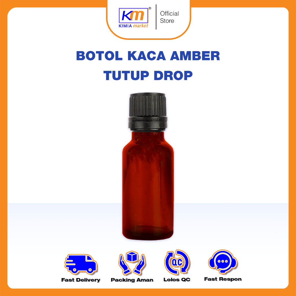 Botol Kosong Kaca Amber Tutup Drop 20 ml DK 02