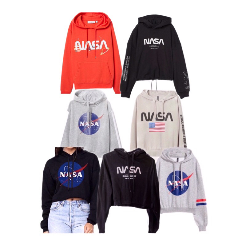 H&M ORIGINAL NASA CREAM BROWN GREY RED NATIONAL FLAG SPACE ADMINISTRATION AERONATICS WHITE CROP TOP 