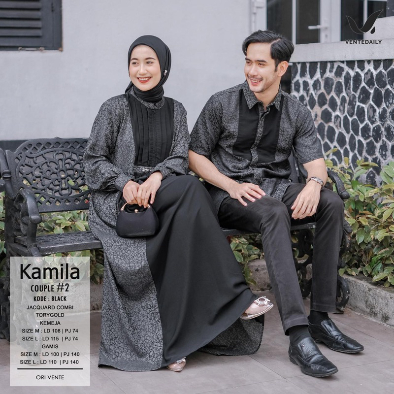 KAMILA SET COUPLE / BAJU LEBARAN SEPASANG bahan JACQUARD combi TORYGOLD by VENTE DAILY