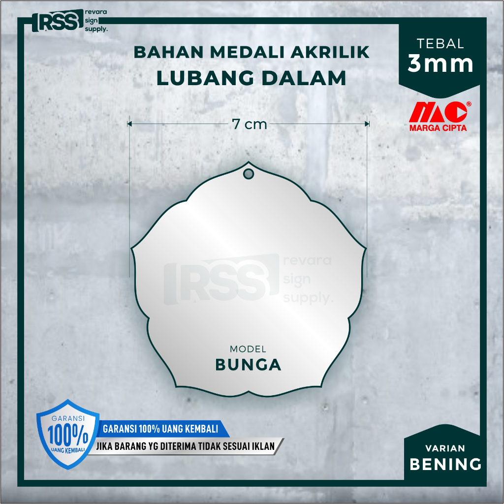 

Medali Akrilik Polos 7cm tebal 3mm | Model Bunga | LUBANG DALAM | Medali Bunga