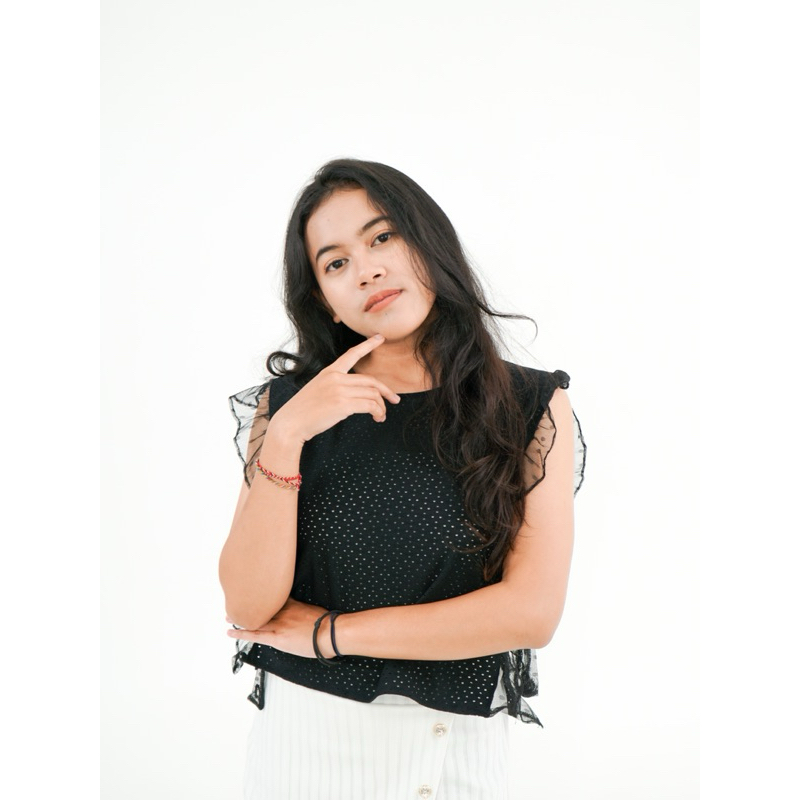 vest hitam-atasan hitam-outer vest-ruffle vest