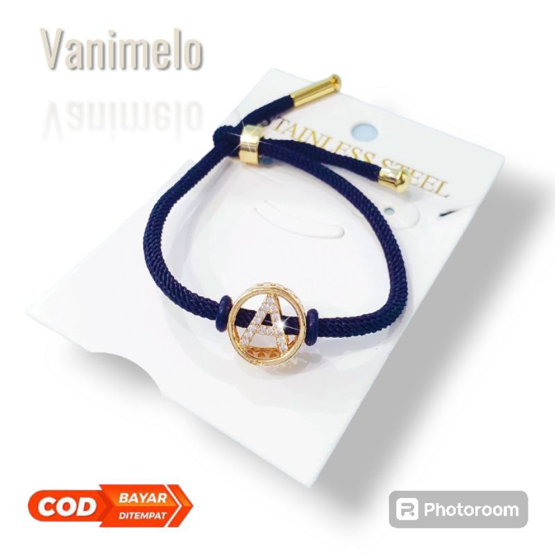 COD✅ Grosir BISA  Gelang Huruf Stainless Steel Tali Pandora Permata Gold Huruf A-Z Awet Dan Tahan Lu