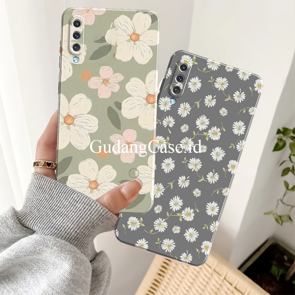 Case Samsung A50s / A50 / A30s Silikon Lentur Pelindung Kamera Motif Flowers Green