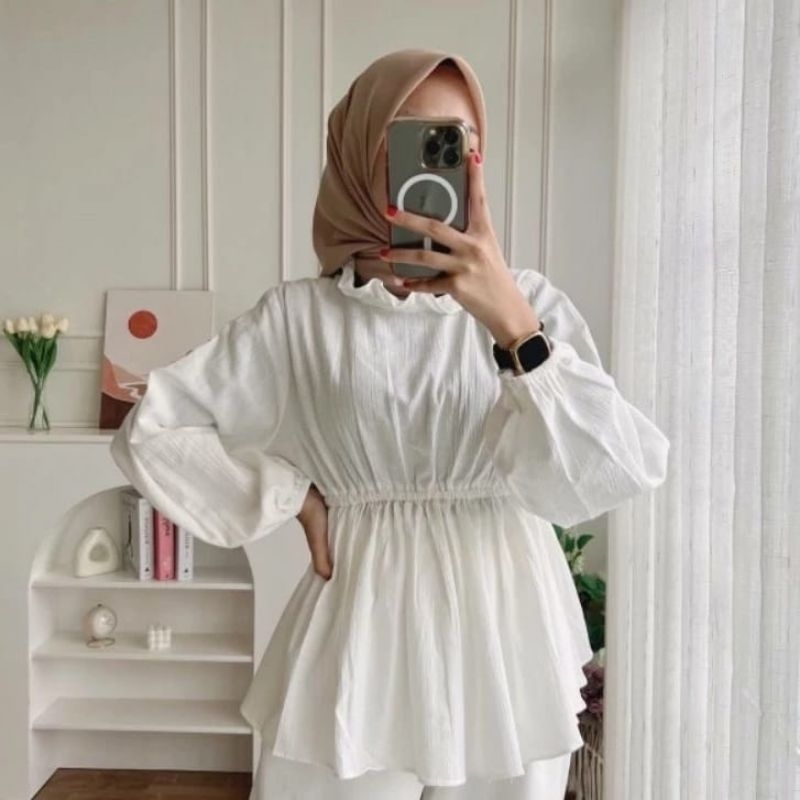 Tharisa - Blouse Kerut Pinggang - Atasan Wanita Korean Style - Atasan Wanita Polos - Atasan Jumbo