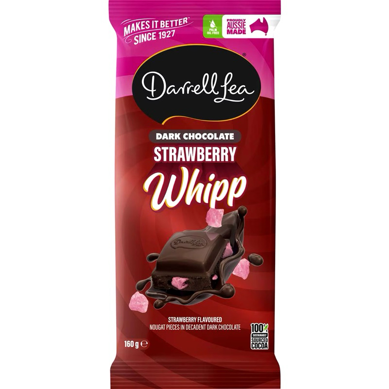 

Darrell Lea Strawberry Whipp Dark Chocolate Block 160g - Australia