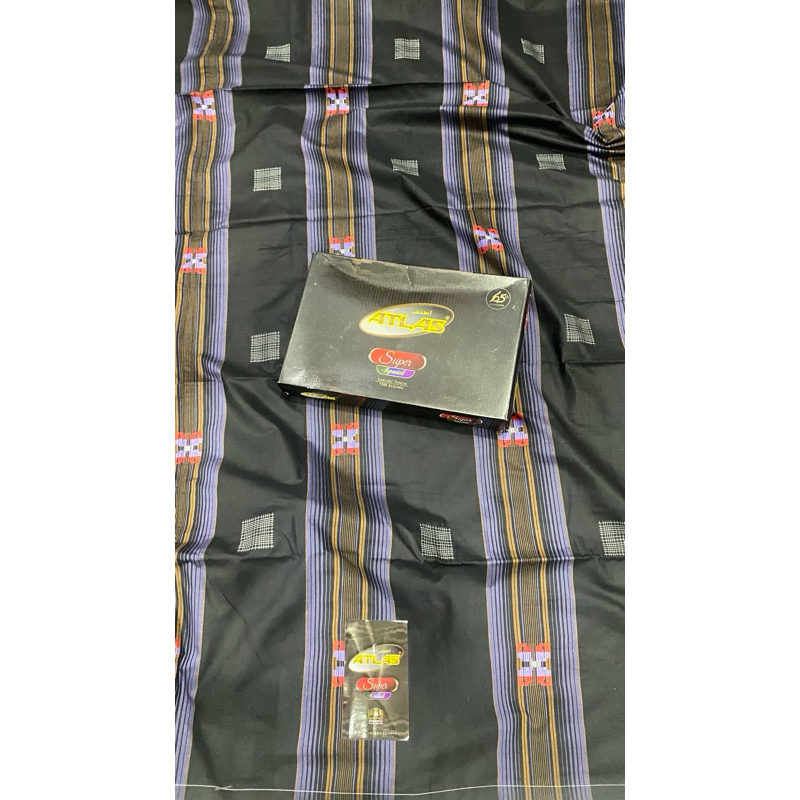 Sarung Atlas Premium 7500 benang songket hitam kombinasi ungu