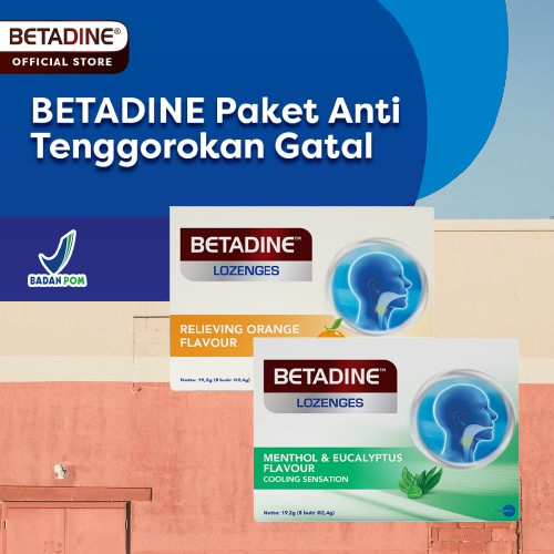 Betadine Lozenges Menthol Permen Pelega Tenggorokan 8's / Betadine Lozenges Orange Pelega Tenggoroka