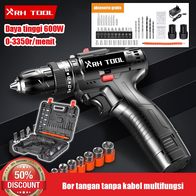 XRH-TOOL COD Cordless Lithium Electric Drill  600W, dapat digunakan pada kayu beton, logam