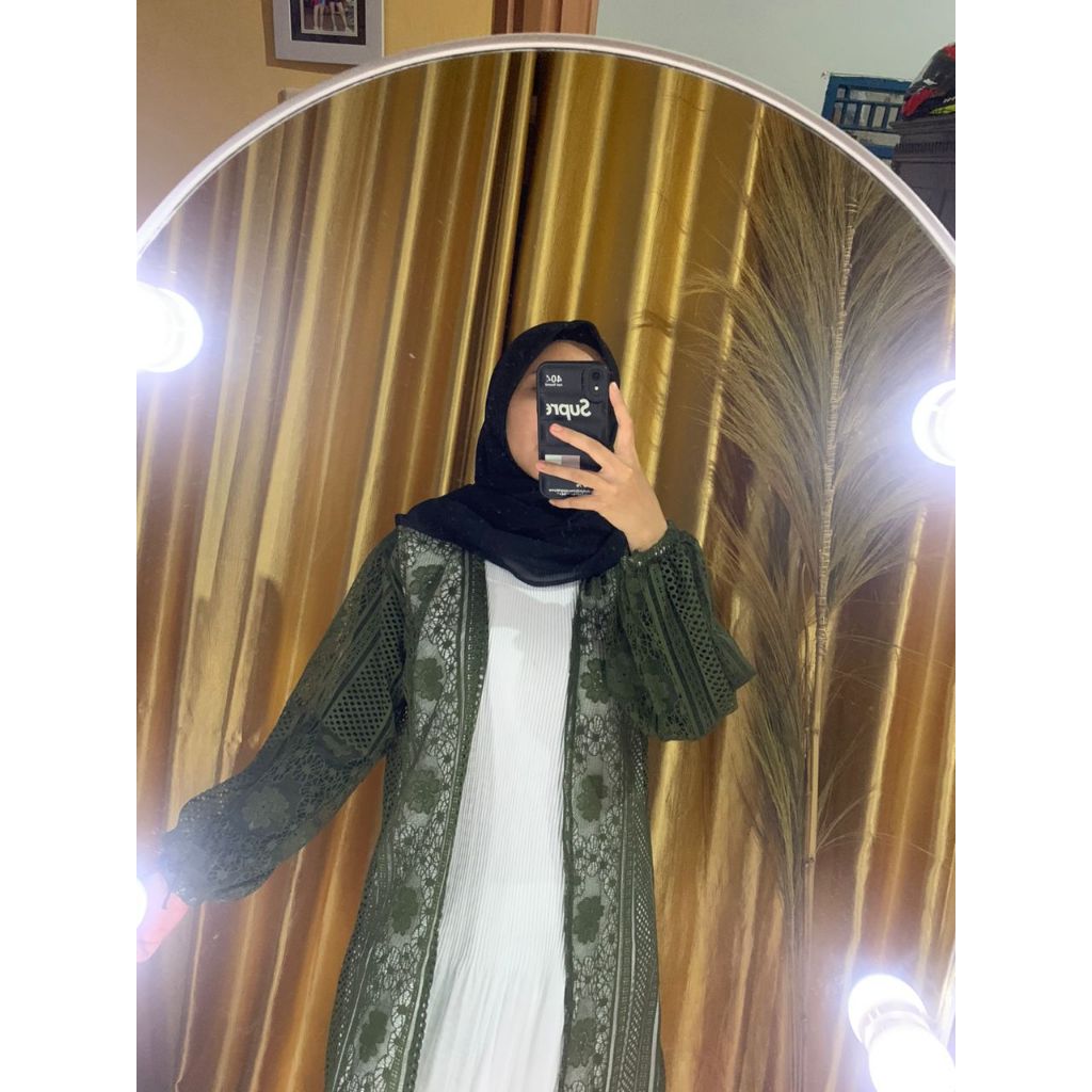 BAJU KONDANGAN WANITA CARDIGAN BRUKAT MALIKA OUTER BRUKAT PANJANG LENGAN BALON