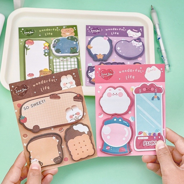 

Nyaman APEN Sticky Notes Lucu 3 IN 1 Tempelan Kertas Catatan 6 Lembar Note Tempel Karakter Bear Cat Rabbit Pembatas Buku Motif Berkualitas