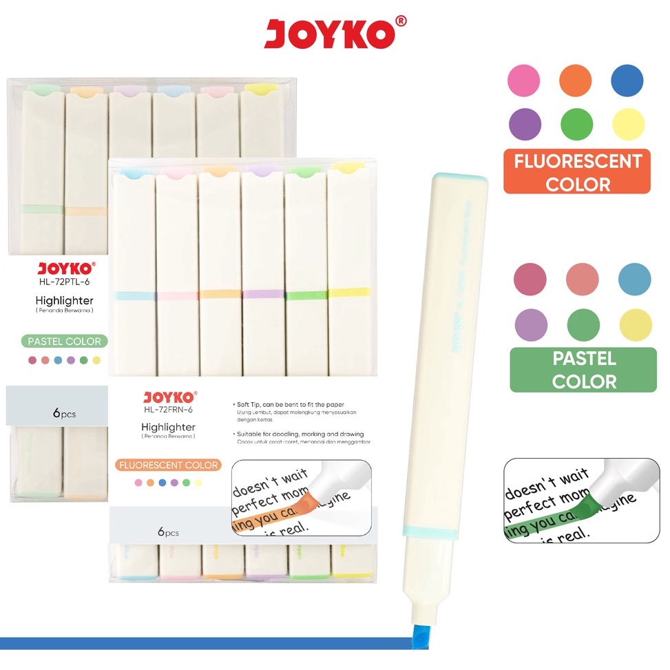

KODE E62W Penanda Berwarna Highlighter Joyko HL72FRN 72PTL 6 Warna
