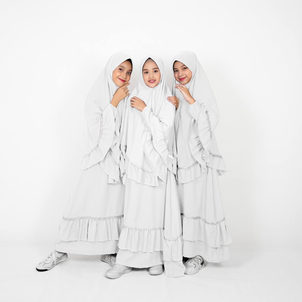 Bajuyuli - Gamis Anak Putih Crinkle Airflow M L Xl Zalira Kids Baju Abaya Manasik Haji Ukuran Besar