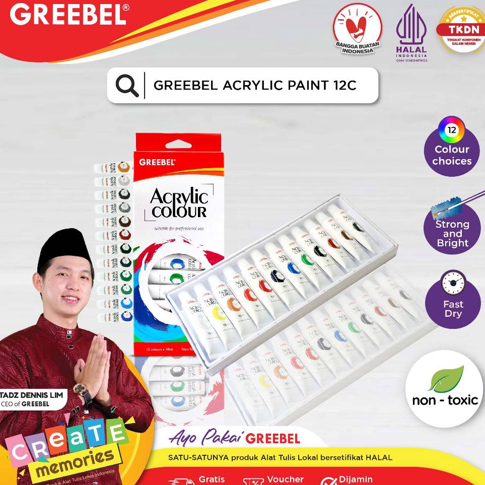 

Baru Termurah GREEBEL Cat Akrilik 1 ML 12 WARNA utk anak sekolah art melukis ACRYLIC PAINTING tdk beracun cerah